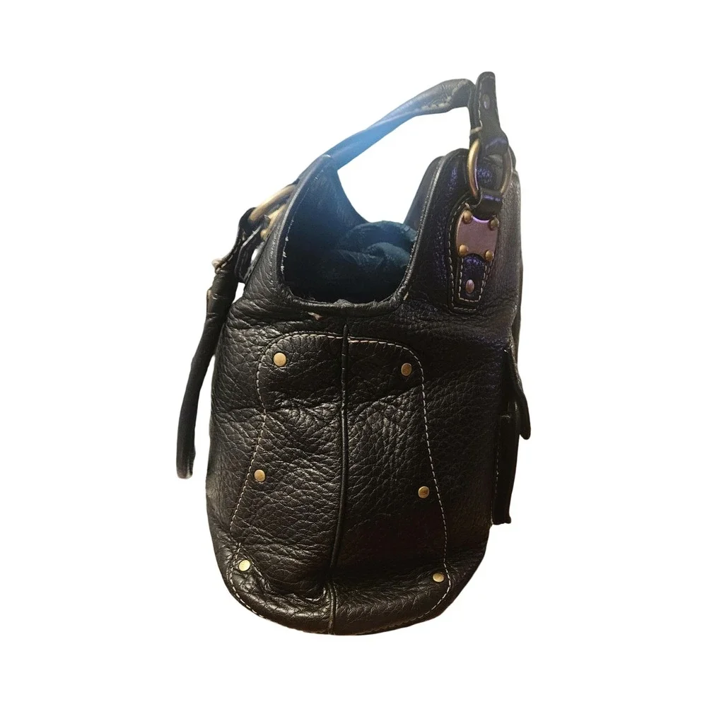 Michael Kors‎ Black Pebbled Leather Shoulder Bag Gold Logo Hardware Handbag